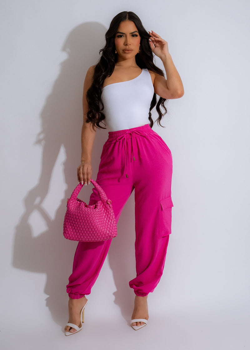 Cool Chik Cargo Jogger Pink with adjustable waistband and multiple pockets
