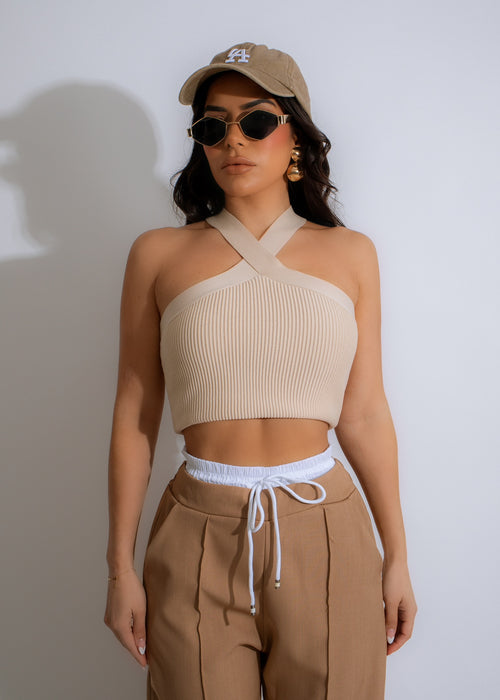 Miss Perfect Ribbed Crop Top Nude