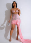 Glamify Mesh Rhinestones Ruched Mini Dress Pink