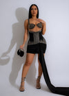 Glamify Mesh Rhinestones Ruched Mini Dress in Black, a stylish evening wear outfit