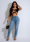 Black ribbed crop top with a flattering high neckline and comfortable fit