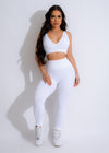 High-waisted ribbed white leggings, perfect for fitness activities and workouts
