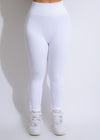 High-waisted white ribbed leggings with a comfortable fit for workouts and active wear