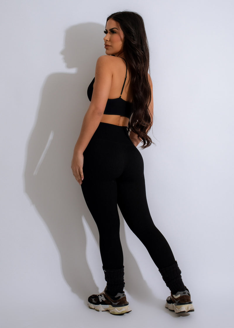 Side view of Cardio Rush Ribbed Crop Top Black showing the ribbed design and fit