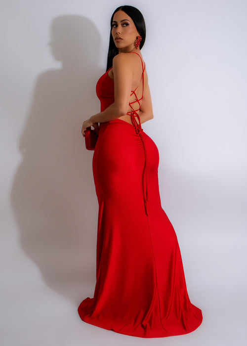 Sculpture Ruched Maxi Dress Red