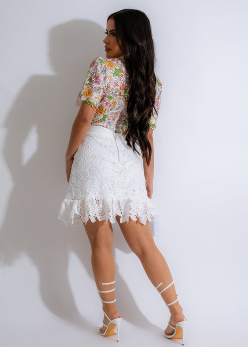 Floral Fantasy Lace Mini Dress White