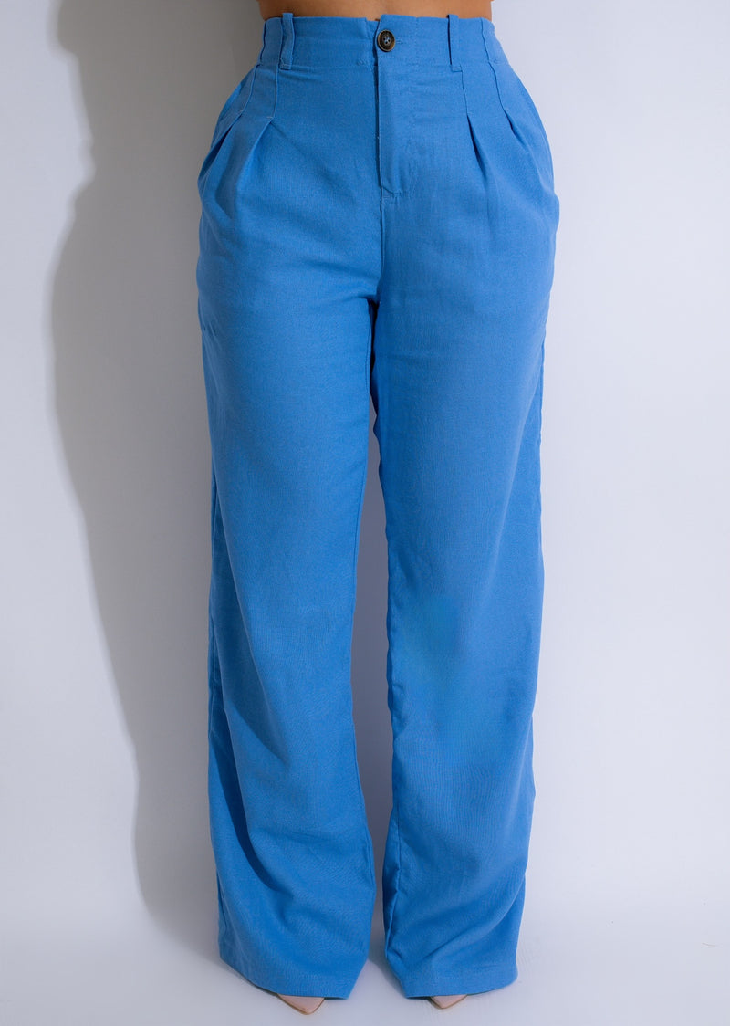 Stylish and comfortable blue linen pants, perfect for making a fashion-forward statement