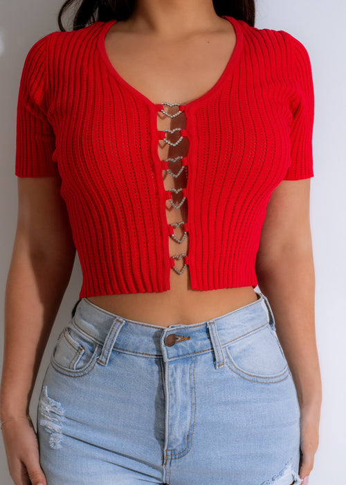 Sleek Casual Knitted Crop Top Red