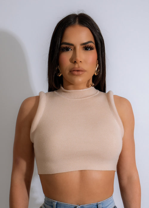 Graceful Piece Ribbed Crop Top Nude - A stylish and versatile ribbed crop top in a flattering nude color