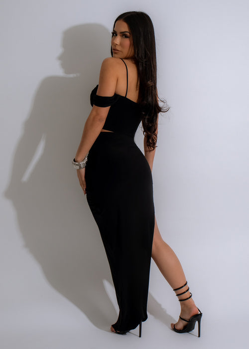 Stylish Double Date Ruched Skirt Set Black - back view on model
