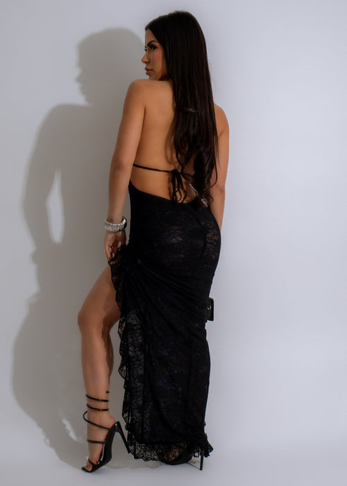 Stunning black lace mesh maxi dress perfect for a romantic getaway