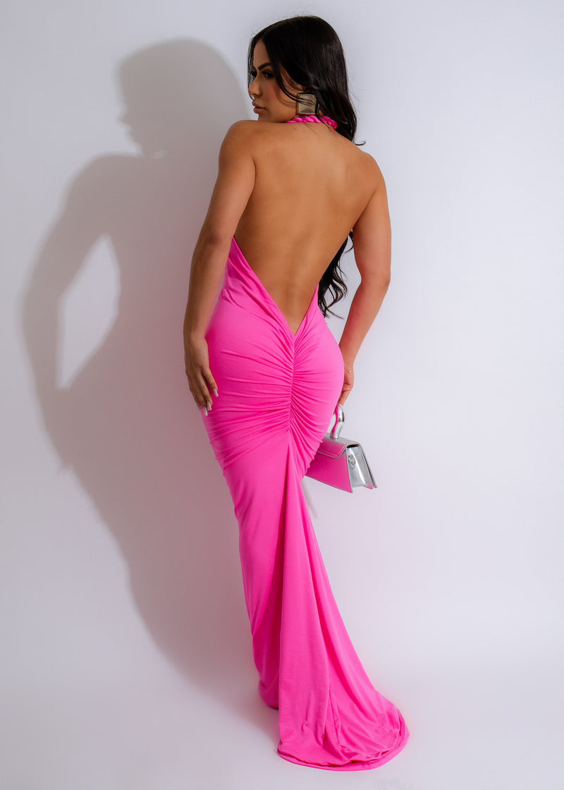 Standing Put Ruched Maxi Dress Pink with elegant ruched detailing and flattering silhouette