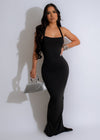 Beautiful black Standing Put Ruched Maxi Dress featuring a timeless and stylish design perfect for any elegant occasion