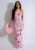 Beautiful pink crochet midi dress perfect for summer beach days