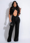 Black Glitter Jumpsuit with a flattering silhouette and alluring sparkle