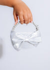 Sweetest Girl Bow Handbag Silver: A stylish and elegant silver handbag with a cute bow design, perfect for any occasion