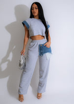 Comfy and cute grey denim pant set with stylish design and pockets