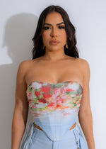 Gorgeous party in prairie bustier featuring a flattering sweetheart neckline and underwire cups