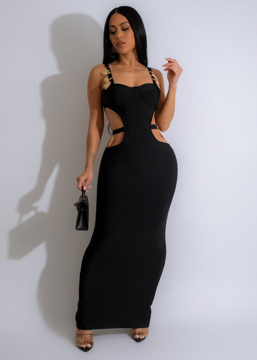 Black bandage maxi dress with a flattering silhouette, perfect for any occasion