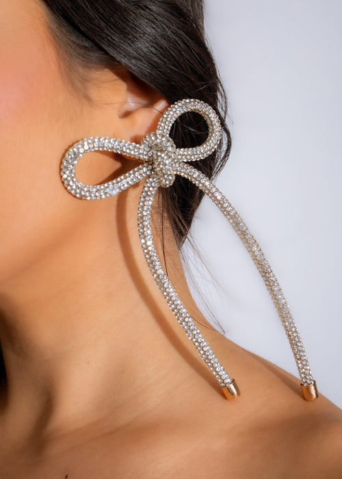 Cute Bow Earring Rhinestones Silver