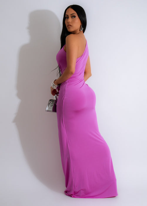  Vibrant purple Luminous Ruched Maxi Dress with flattering ruched detailing and flowy silhouette