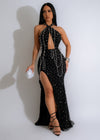 Pearls Vacay Maxi Dress Black - elegant black dress with flowy silhouette and pearl detailing 