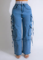  Light wash cargo jeans with a modern and trendy look, perfect for casual wear
