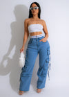 Light denim cargo jeans with a stylish and comfortable design for women