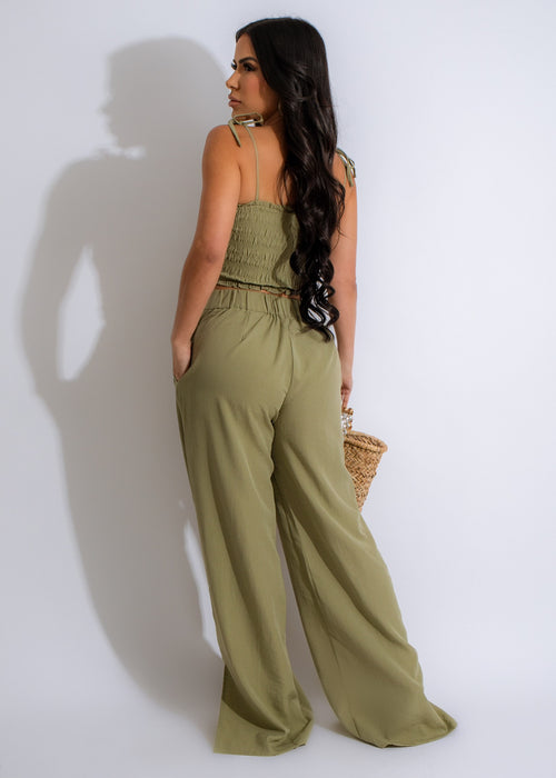Two-piece pant set in vibrant green, perfect for lounging and sleeping