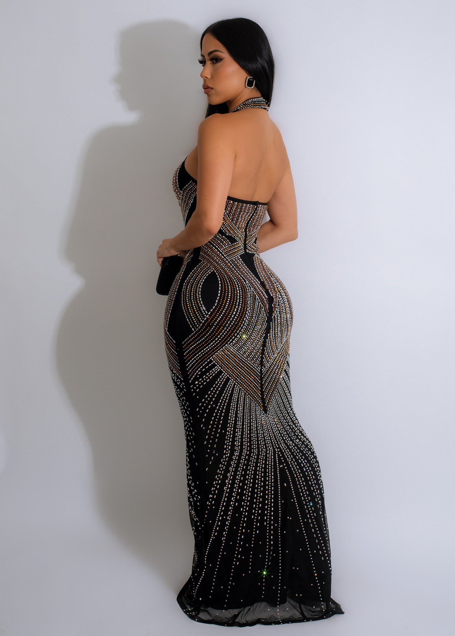 Hallucination Mesh Diamonds Maxi Dress Black
