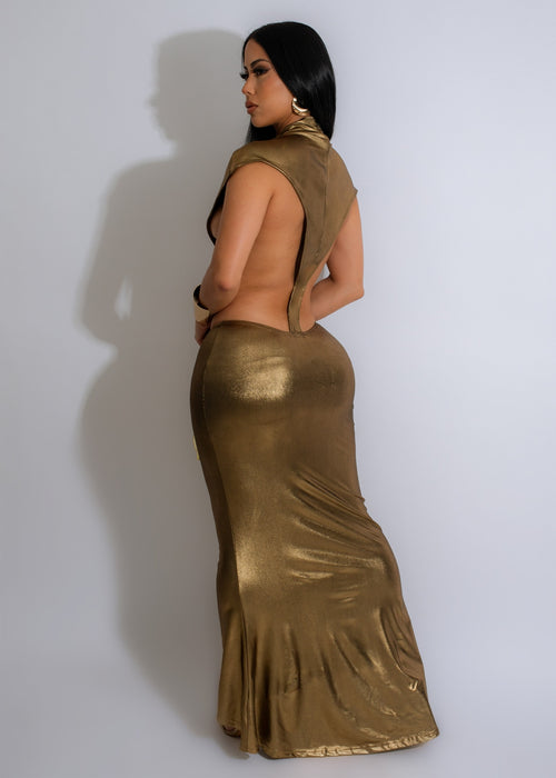 Performance Metallic Maxi Dress Gold