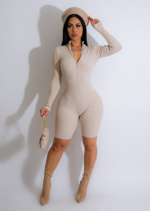 Let's Do Yoga Ribbed Romper Nude - a comfortable and stylish activewear for yoga and fitness enthusiasts