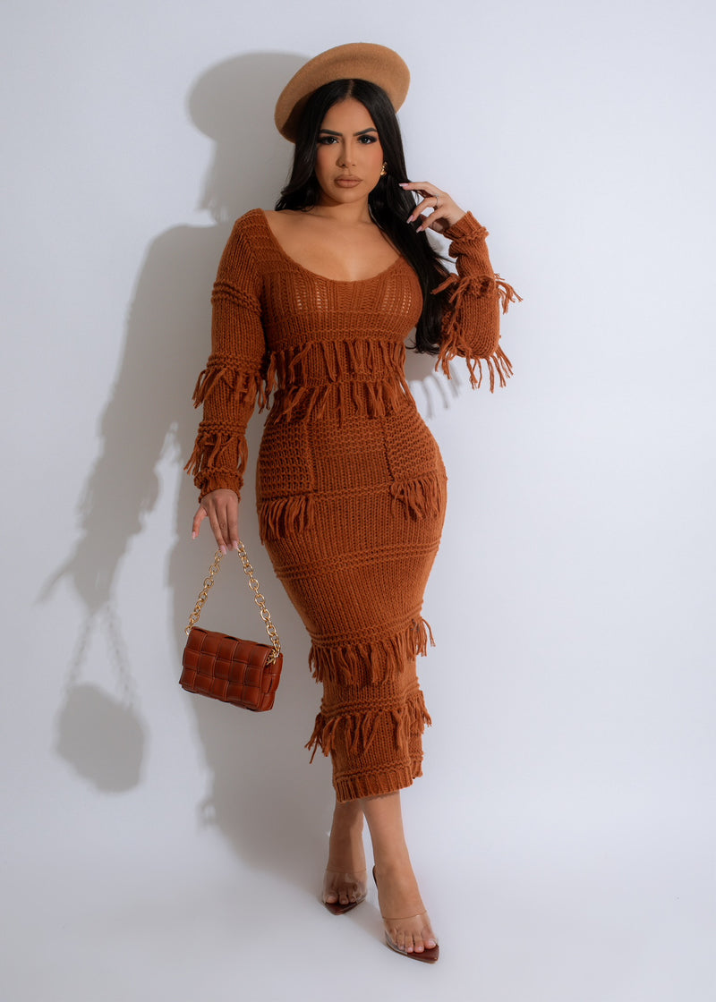 My Loving Knitted Sweater Midi Dress Brown