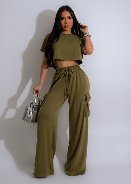 Just Relax Cargo Pant Set Green in comfortable and stylish green fabric