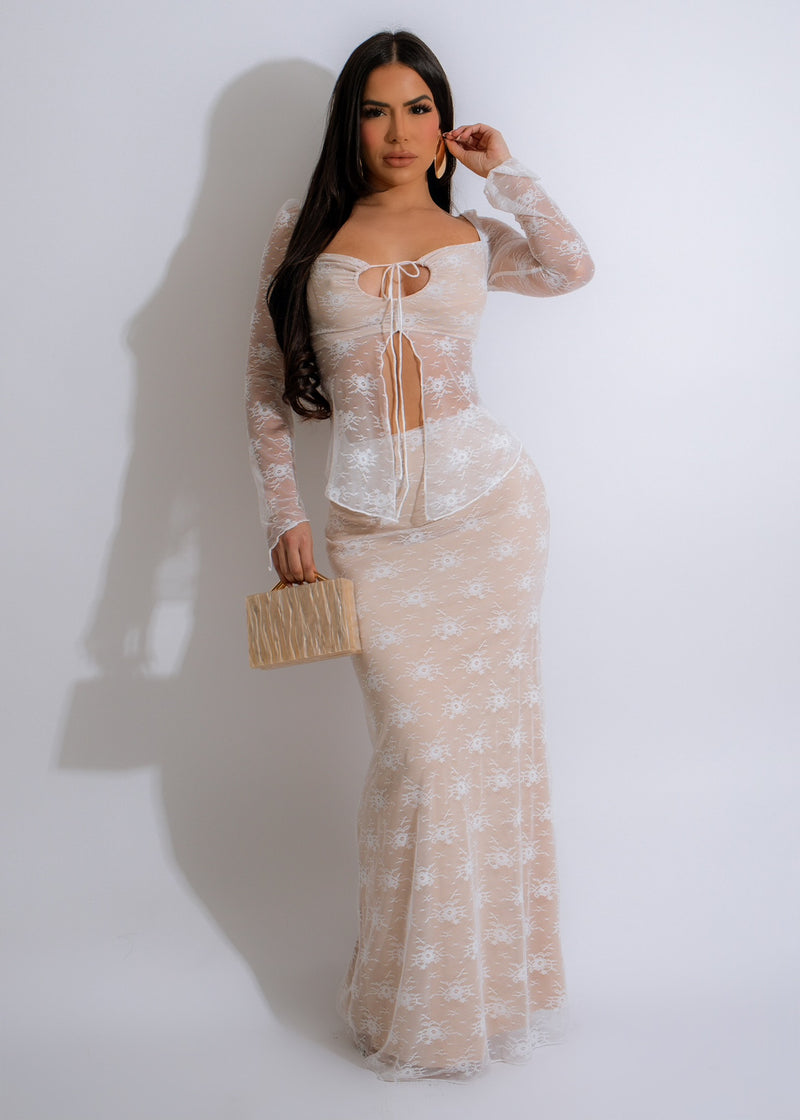 Midnight Date Lace Skirt Set White