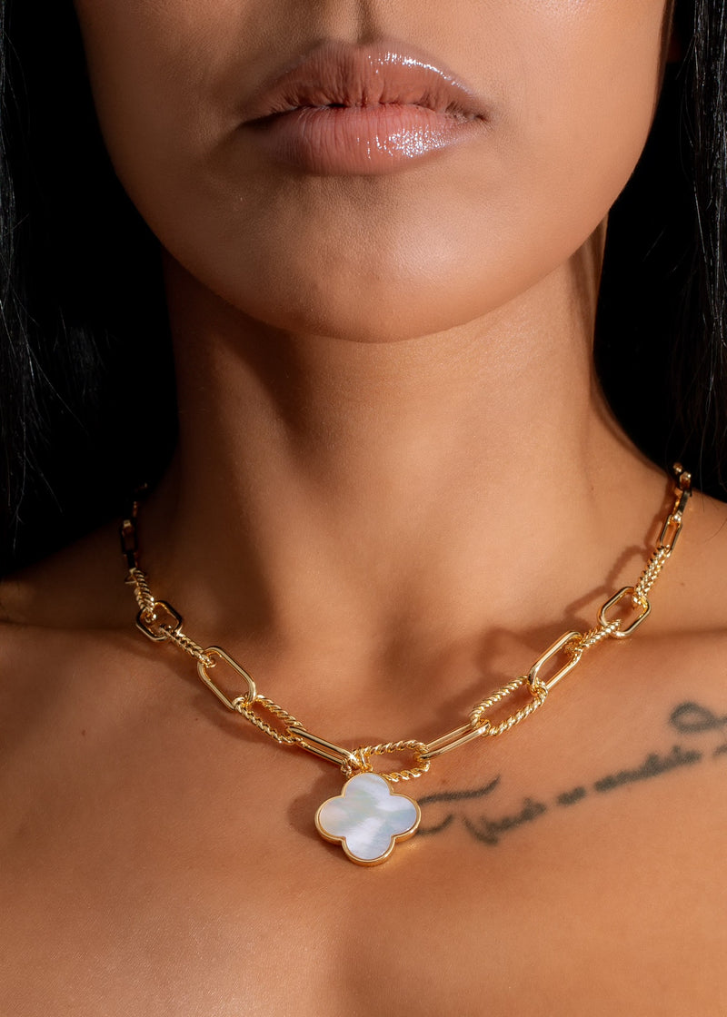 Clover Charm Necklace White Diva Boutique Online