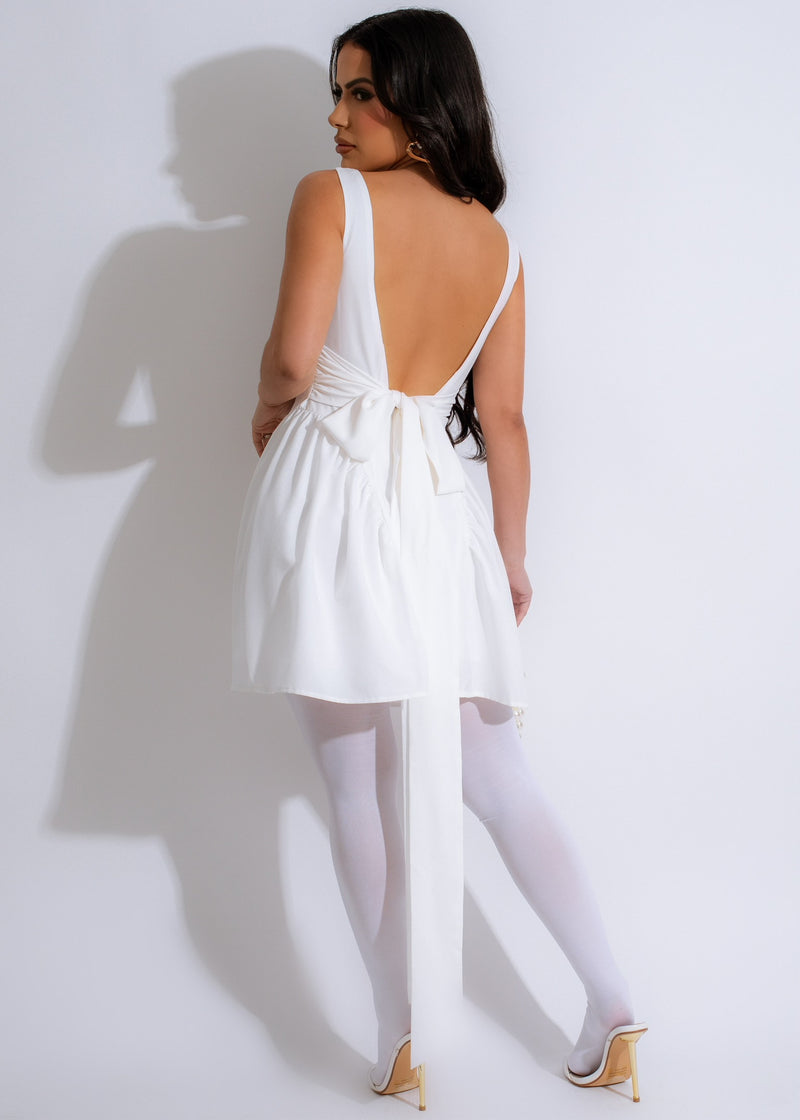 Sweetest Scent Mini Dress White on a mannequin with lace details