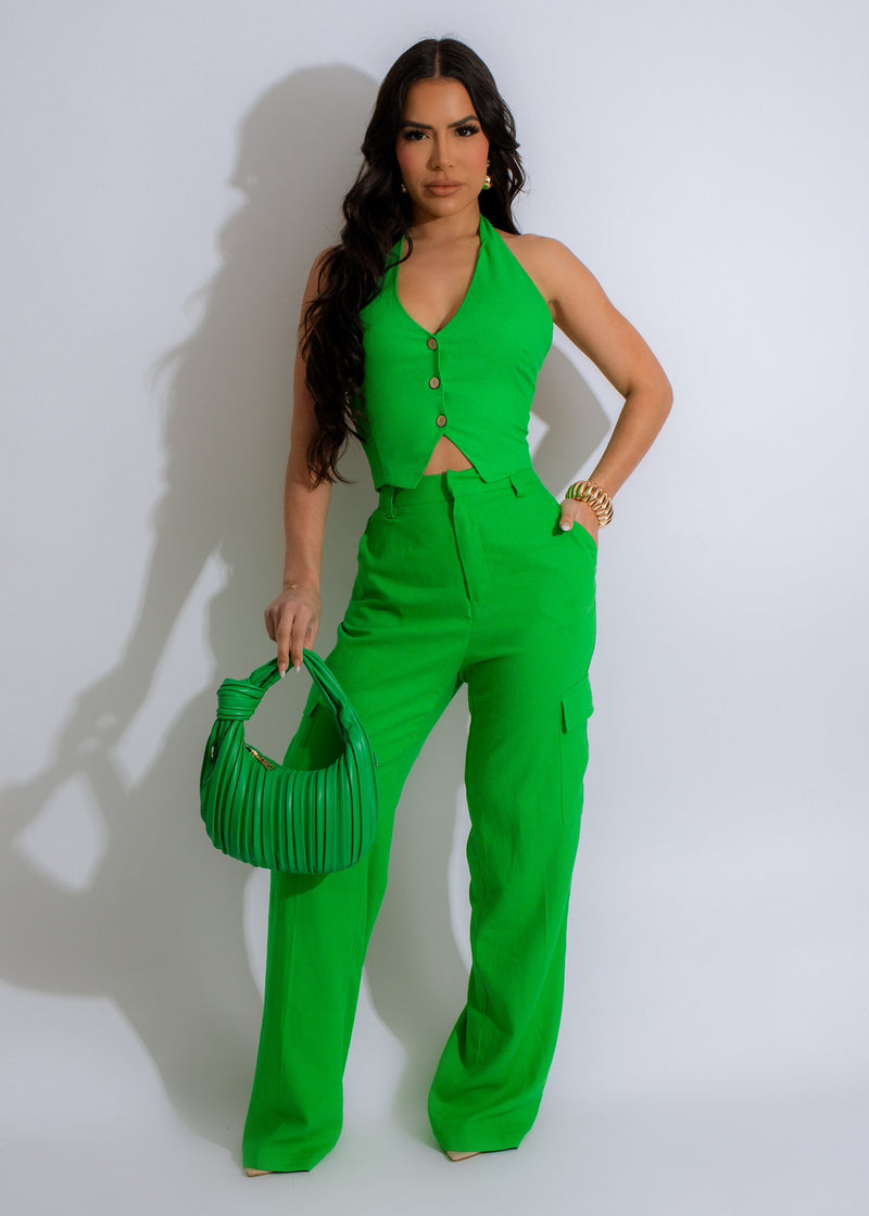 Stylish and elegant Double Life Linen Vest Crop Top in vibrant green color