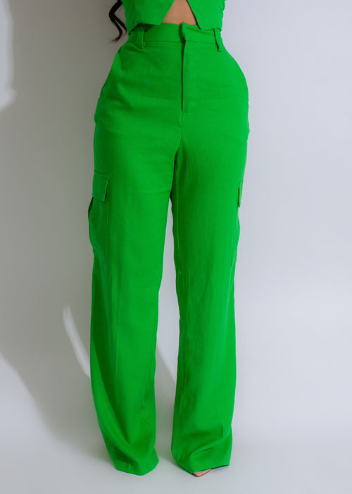One For One Linen Cargo Pants Green