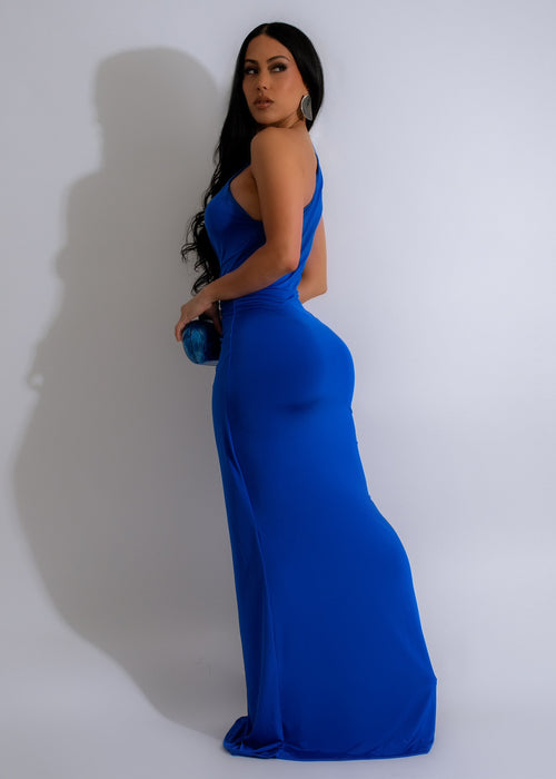 Luminous Ruched Maxi Dress Blue