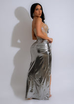 Perfect Rhinestones Metallic Mesh Maxi Dress Silver