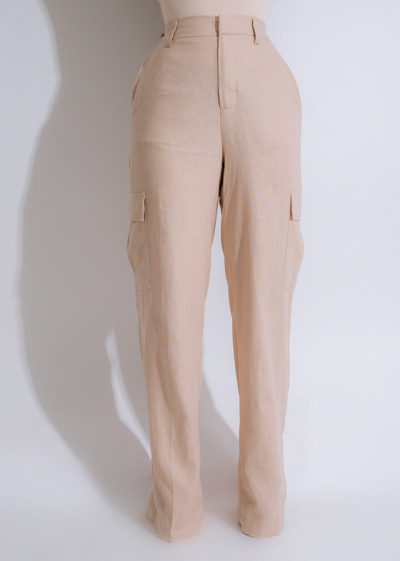 One For One Linen Cargo Pants Nude