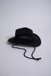  Authentic cowboy hat with wide brim and adjustable chin cord 