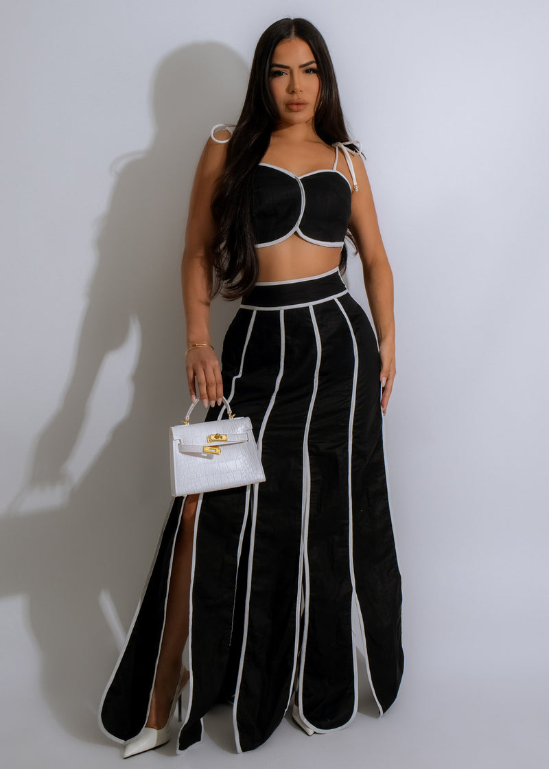 Glamour Grace Linen Skirt Set Black - Elegant and versatile black linen skirt set with a flattering fit and stylish design