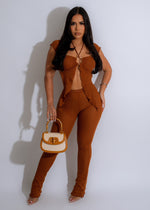 Fire Tornado Knitted Pant Set Brown