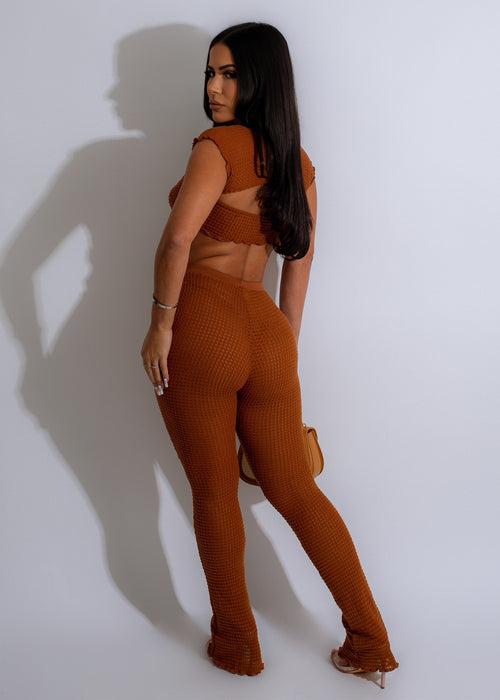 Fire Tornado Knitted Pant Set Brown
