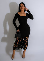 Slender Body Sweater Midi Dress Black - Elegant and form-fitting black sweater dress perfect for any occasion