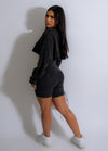  Two-piece matching black shorts and top set for casual wear and lounging