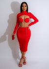 Icon 90's Satin Rhinestones Skirt Set Red