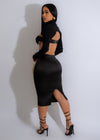 Icon 90's Satin Rhinestones Skirt Set Black